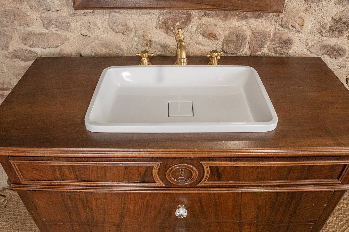 Meuble vasque Louis-Philippe en noyer & miroir LED assorti