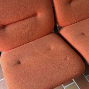 Strafor 3-seater bench, orange upholstery and sled base, 1970s.