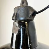Industrial Black Enamel Factory Lamp with Cast Iron Top, 1950s