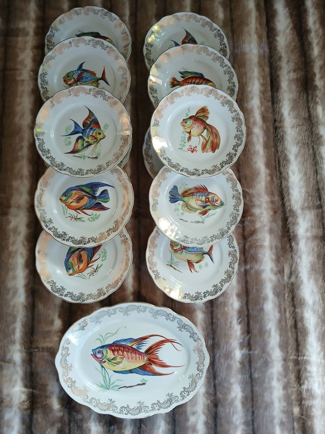 12 antique "Royal" dinner plates + 1 dish