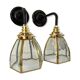 Pair of vintage glass and brass sconces electrified to nine