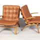 Rare 1970s Danish Modern 'Miljø' Easy Chairs in Cognac Aniline Leather