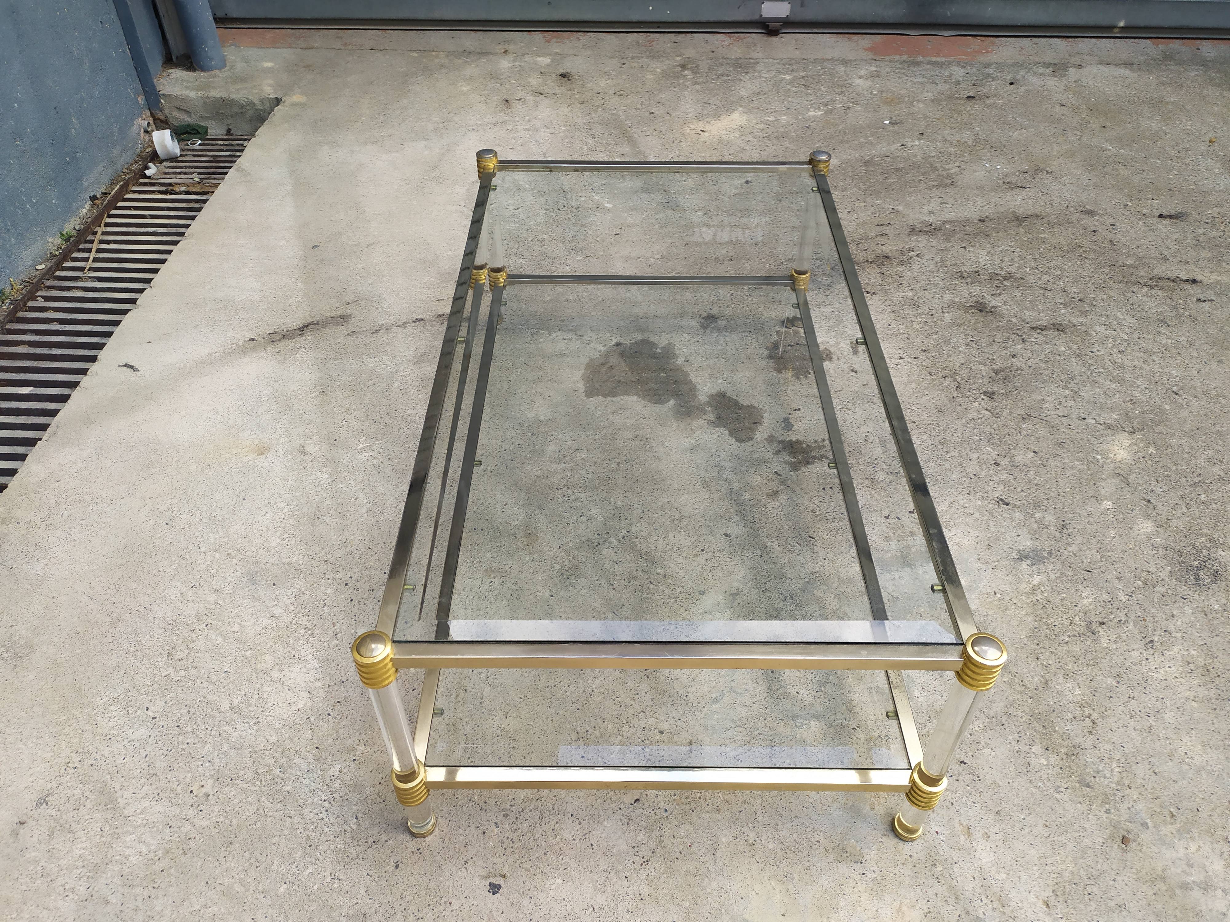 Table basse double plateau verre vintage