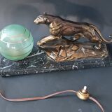 Panther desk lamp in spelter on a black and white marble base 1925