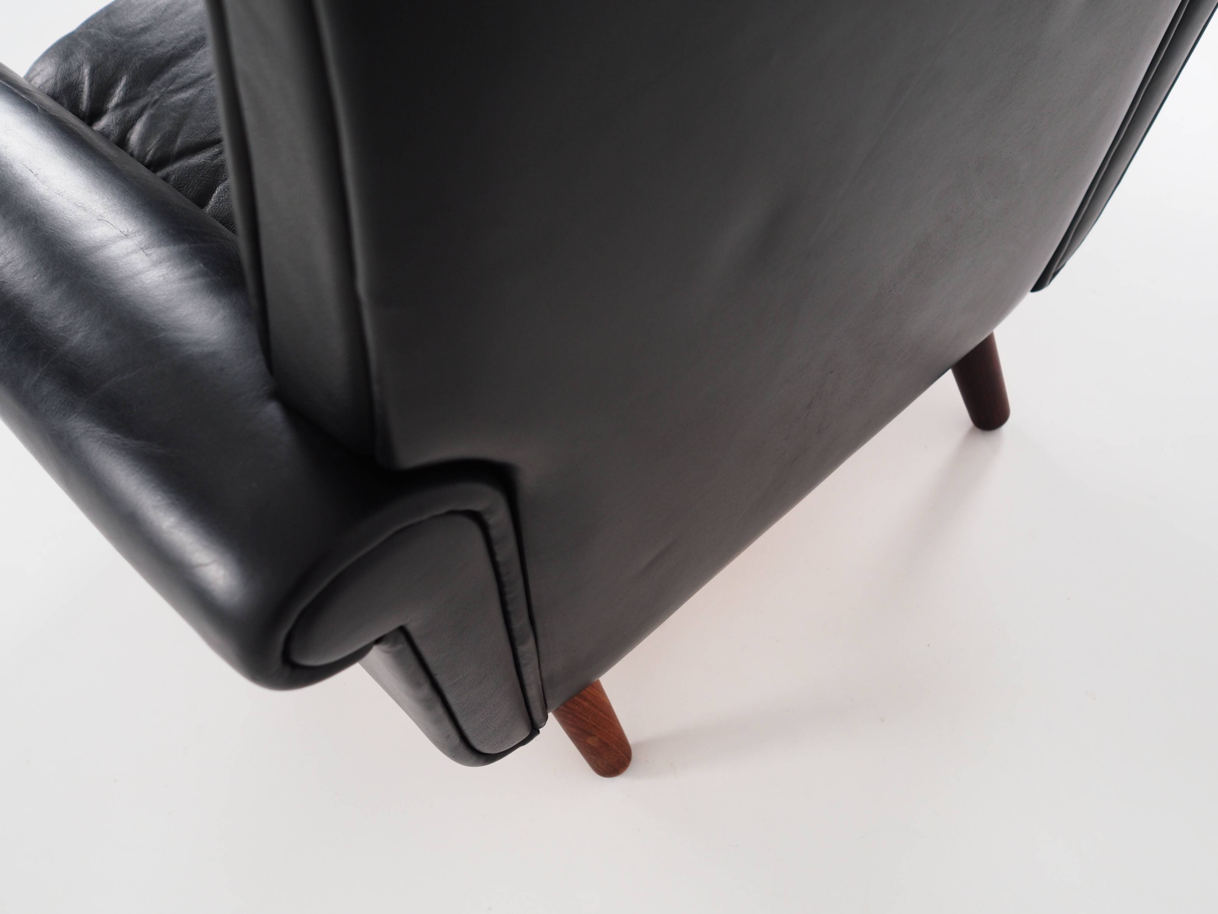 Black leather armchair, Danish design, 1970s, production: Denmark