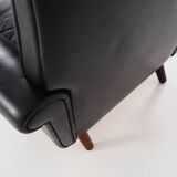 Fauteuil en cuir noir, design danois, années 1970, production : Danemark