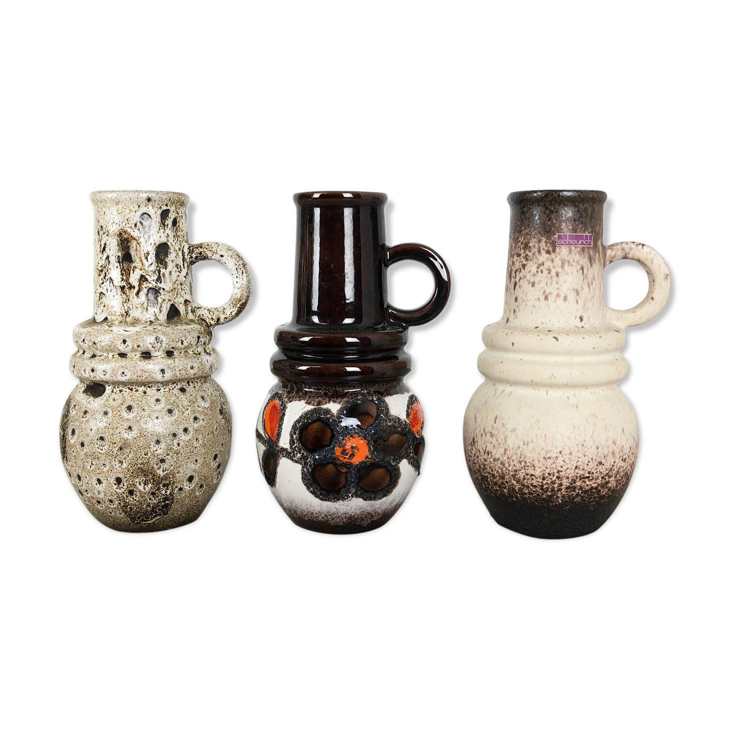 Set of three 1970s pottery fat lava "vienna" vases made by Scheurich, Germany