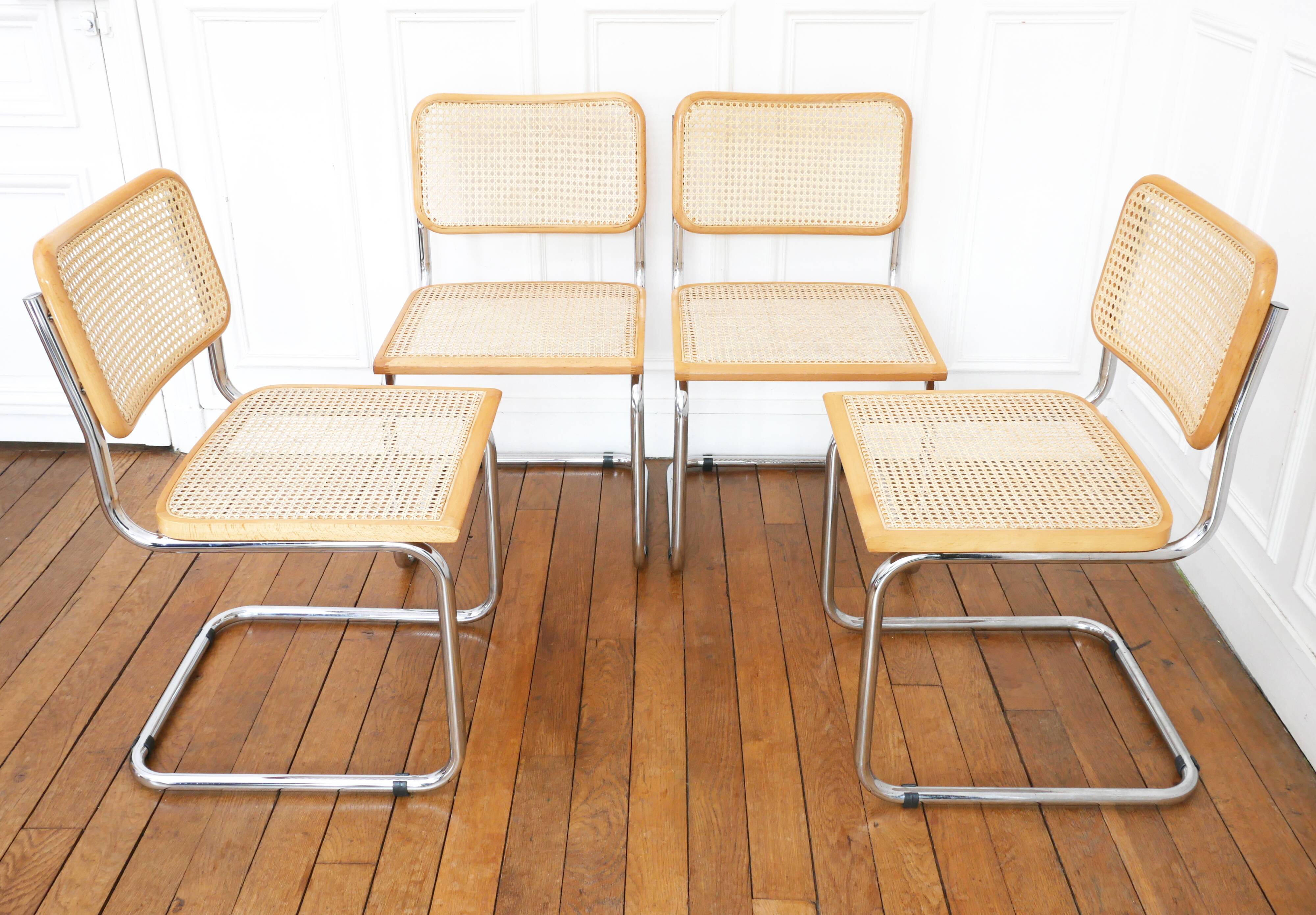 4 cesca b32 breuer chairs made in italy - cane seats reworked