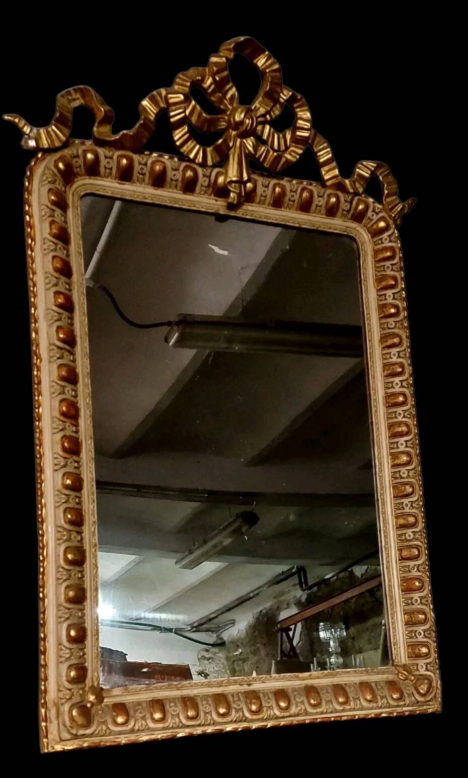 Antique gilded and lacquered mirror, original Napoleon III