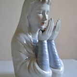 Virgin Mary statue bust in polychrome porcelain Virgin with crown of roses