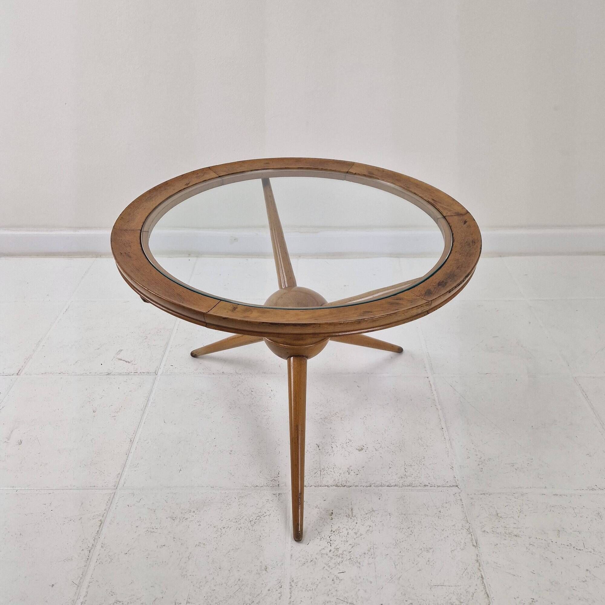 Tripod Table in Wood and Glass Attributed to Cesare Lacca, Italy, 1950s