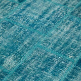 Handwoven turkish contemporary 174 cm x 247 cm turquoise patchwork carpet
