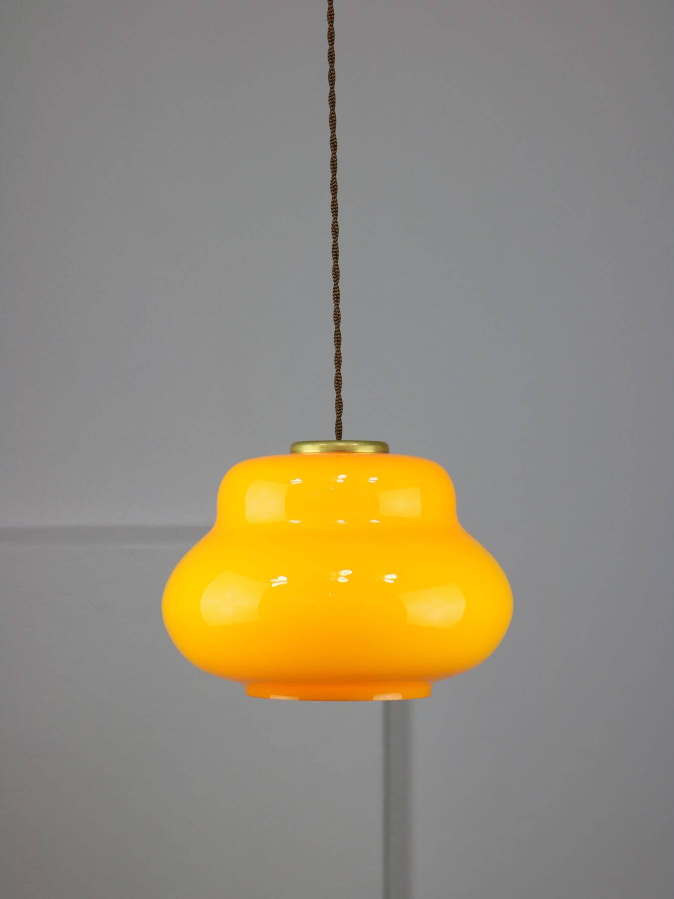 Mid-Century Italian Yellow Glass and Brass Pendant Lamp