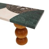 Italian Contemporary Marquetry Marble and Wood Legs Console Table by L.A. Studio