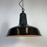 Lampe à suspension industrielle en émail gris foncé français, années 1960