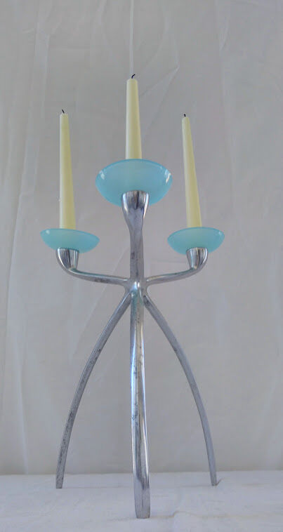 Chrome and blue seventies candlestick