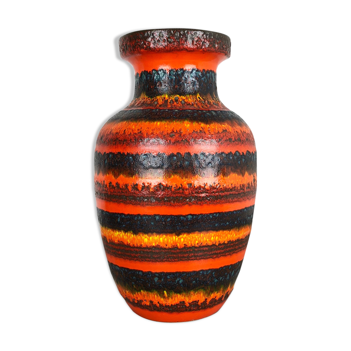 Multi-Color Pottery Fat Lava Multi-Color Floor Vase Made by Scheurich, Germany 1970s