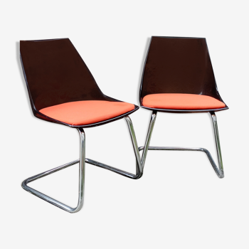 Paire de chaises 1970, plexi et chrome