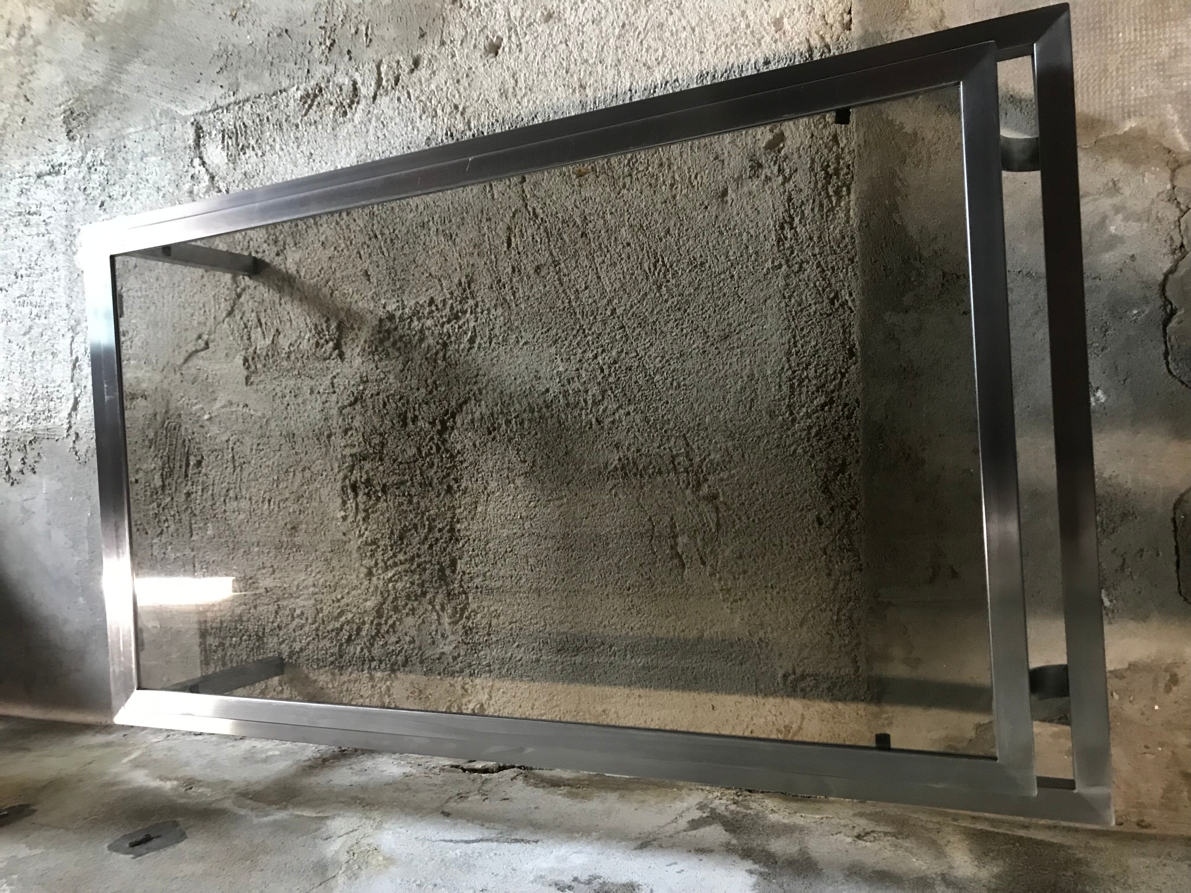 Vintage 1970 stainless steel coffee table and smoked glass