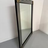 Grand miroir vintage année 70 design DEKNUDT décor géométrique bois
