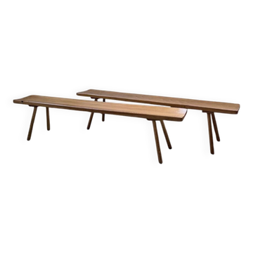 Paire de bancs années 50 mobilier de montagne pin
