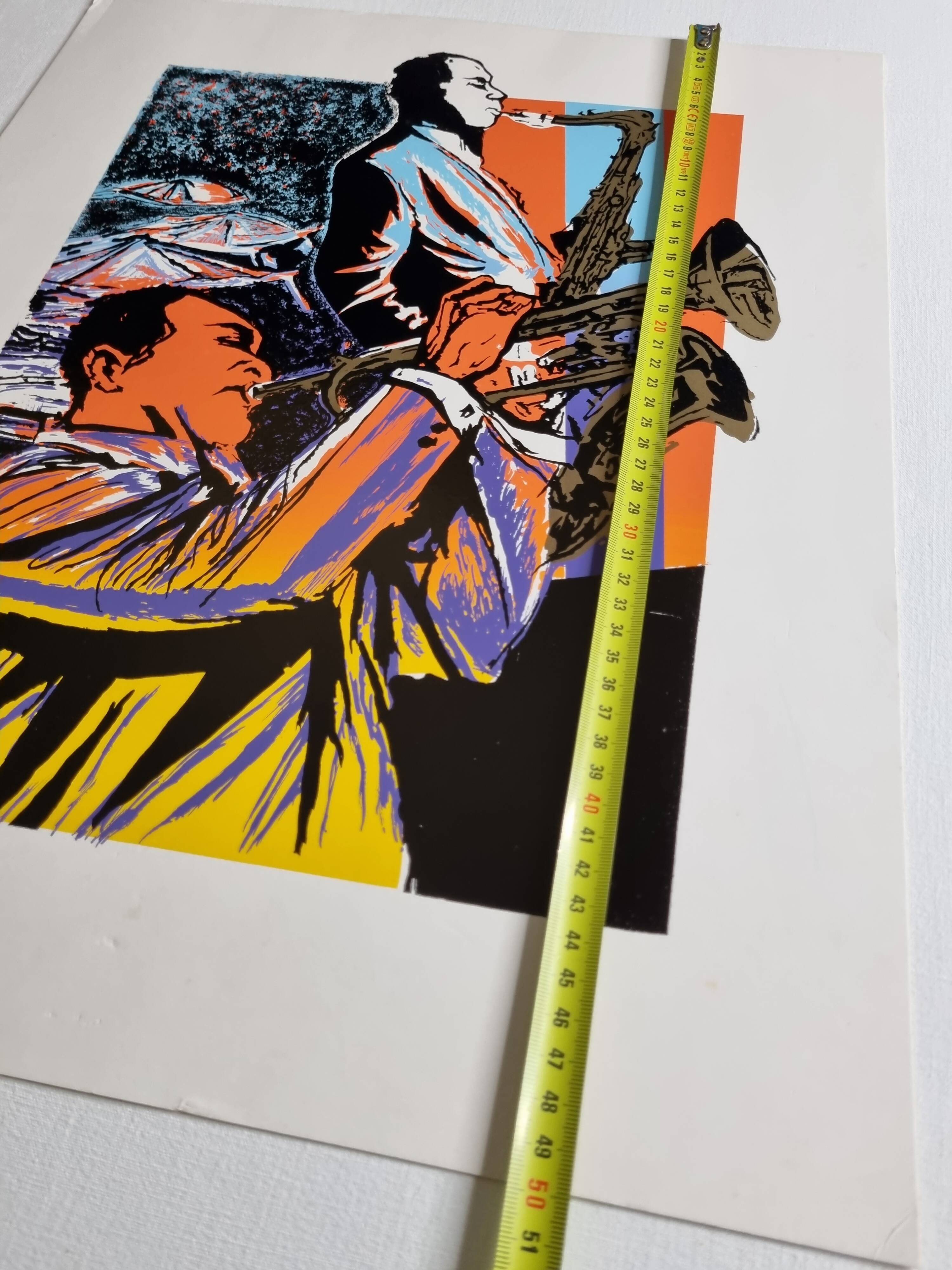Jazz Screenprint - Musicians on Saxophone and Trumpet, Atelier Images, Paris (32 x 45 cm)
