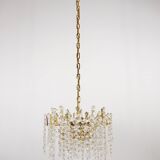 Bakalowits Vienne Lustre en laiton plaqué or avec cristaux en forme de flocons de neige, années 1970