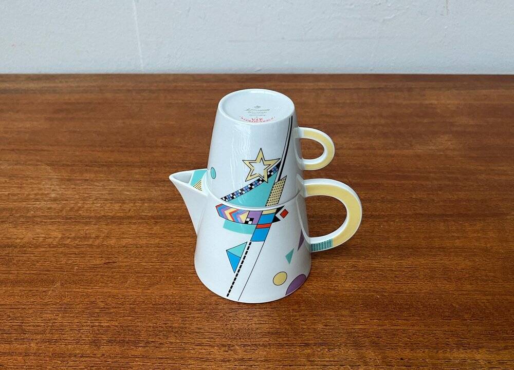 Teapot or coffee pot with cup from the German postmodern VIP collection by Seltmann Weiden, set of 2.