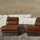 2 armchairs and 1 ottoman in brushed aluminium and brown leather, France, 1970