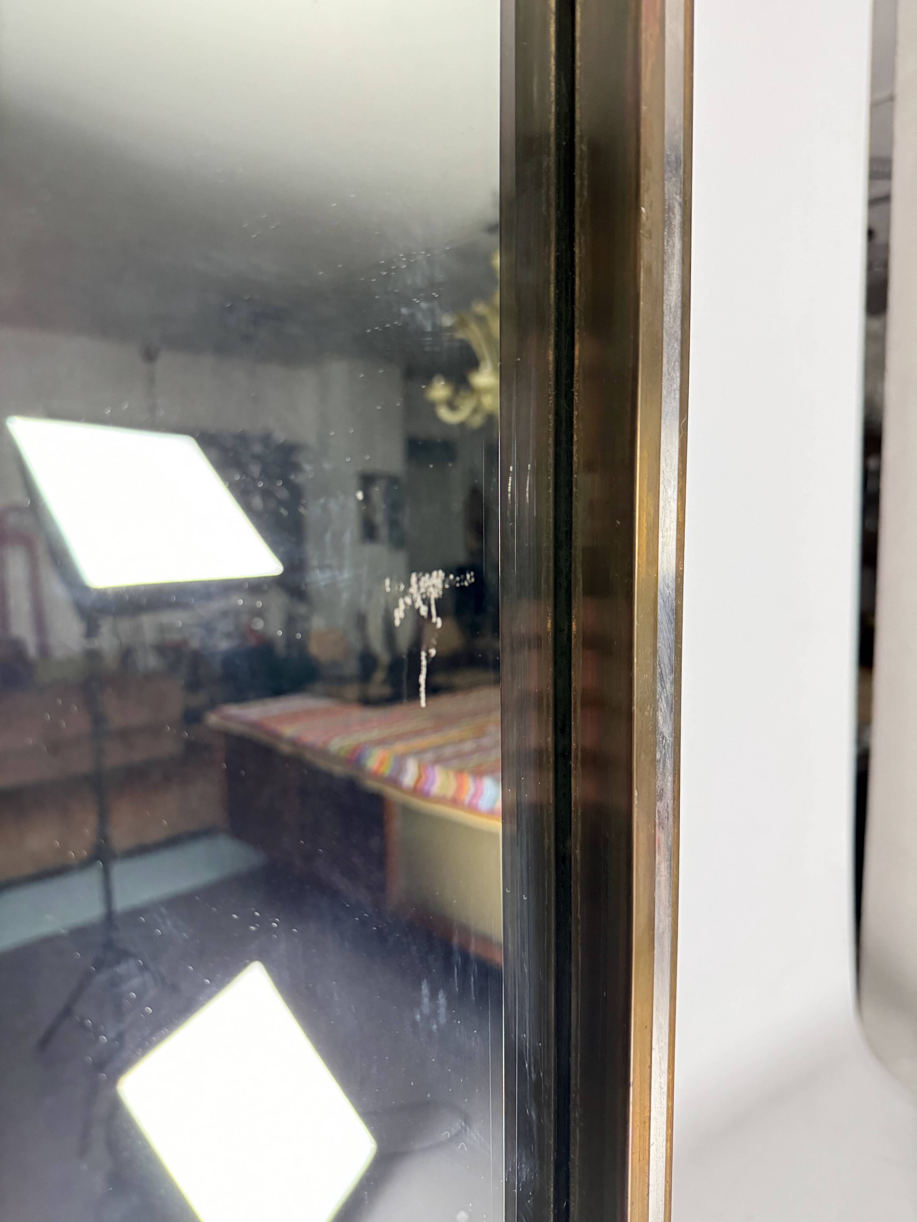 Romeo Rega, vintage mirror with double brass frame and chrome. Italy 1970s