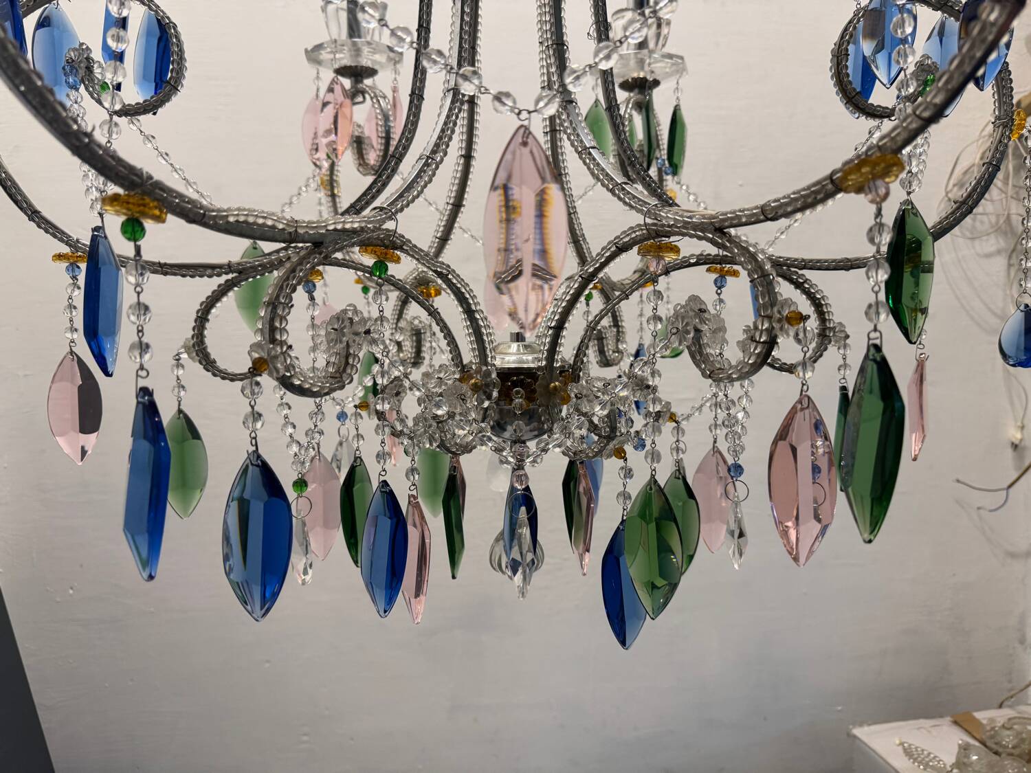 Multicolored Crystal Chandelier 1960’s 6 lights