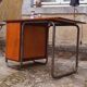 Vintage tubular desk year 50 in solid teak and light wood veneer