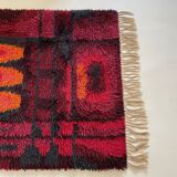 Original Abstract Scandinavian High Pile Abstract Rya Rug Carpet, Sweden, 1960s
