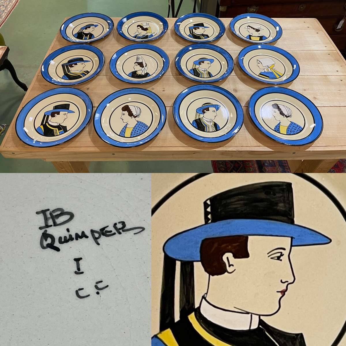 Set of 12 earthenware plates from Quimper from the 1930s - 12 portraits