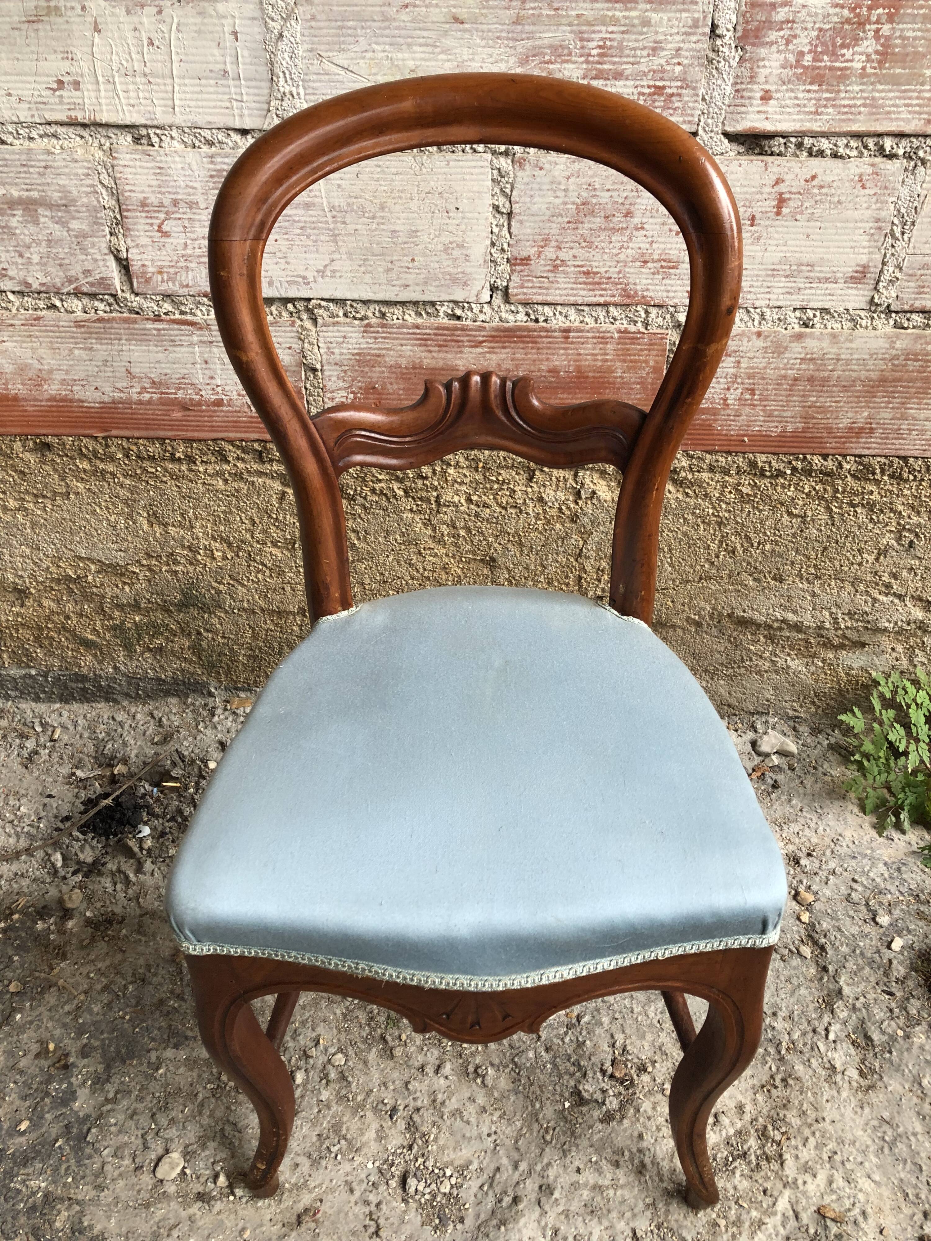 Old chair style louis philippe wood  vintage blue fabric