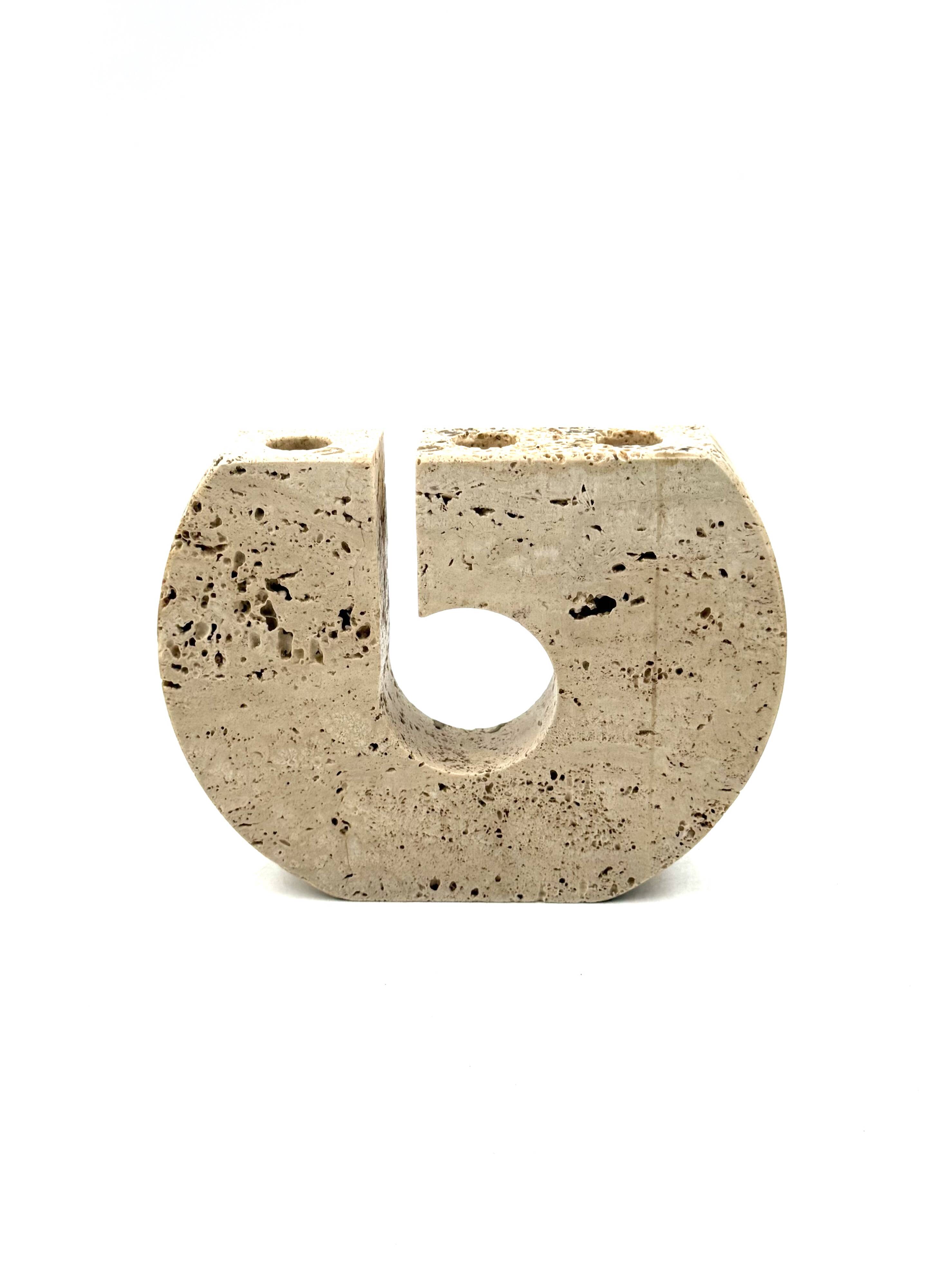 Enzo Mari, brutalist travertine candle holder, Fratelli Mannelli Italy 1970
