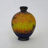 Vase Art Déco de Delatte Nancy en verre marmoréen jaune orangé. Année 30