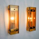 Pair of brown Veca wall lights, beveled glass, Italy 1970