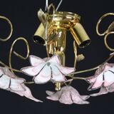 Set of 2 Charming Murano Vintage Ceiling Light Pink Flowers, 1970s
