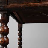 18th Century English Bobbin-Turned Oak Side Table with Bronze Hardware, Jam