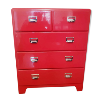 Red metal chest of drawers