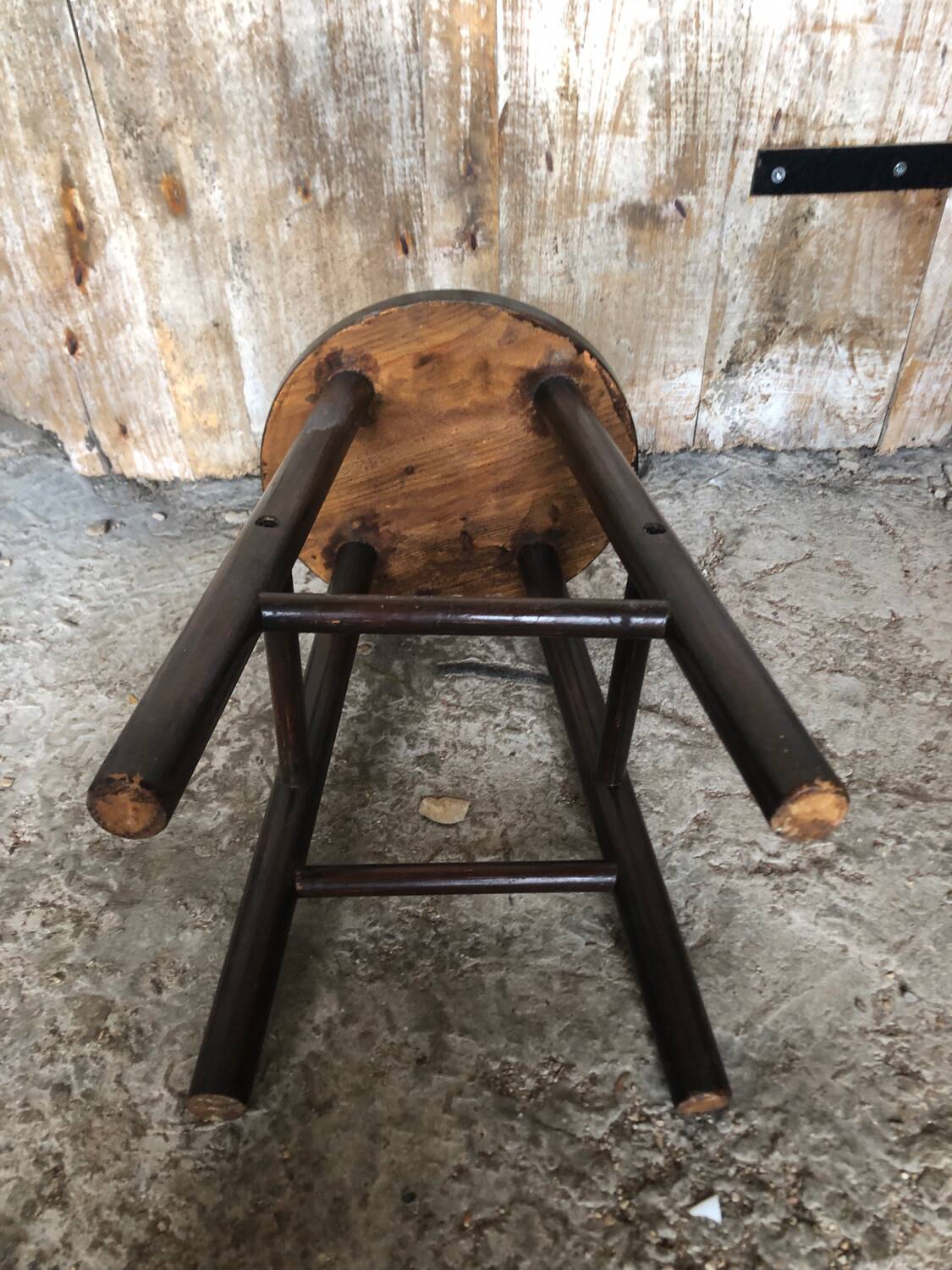 Vintage Turned Dark Wood Milking Stool #A631