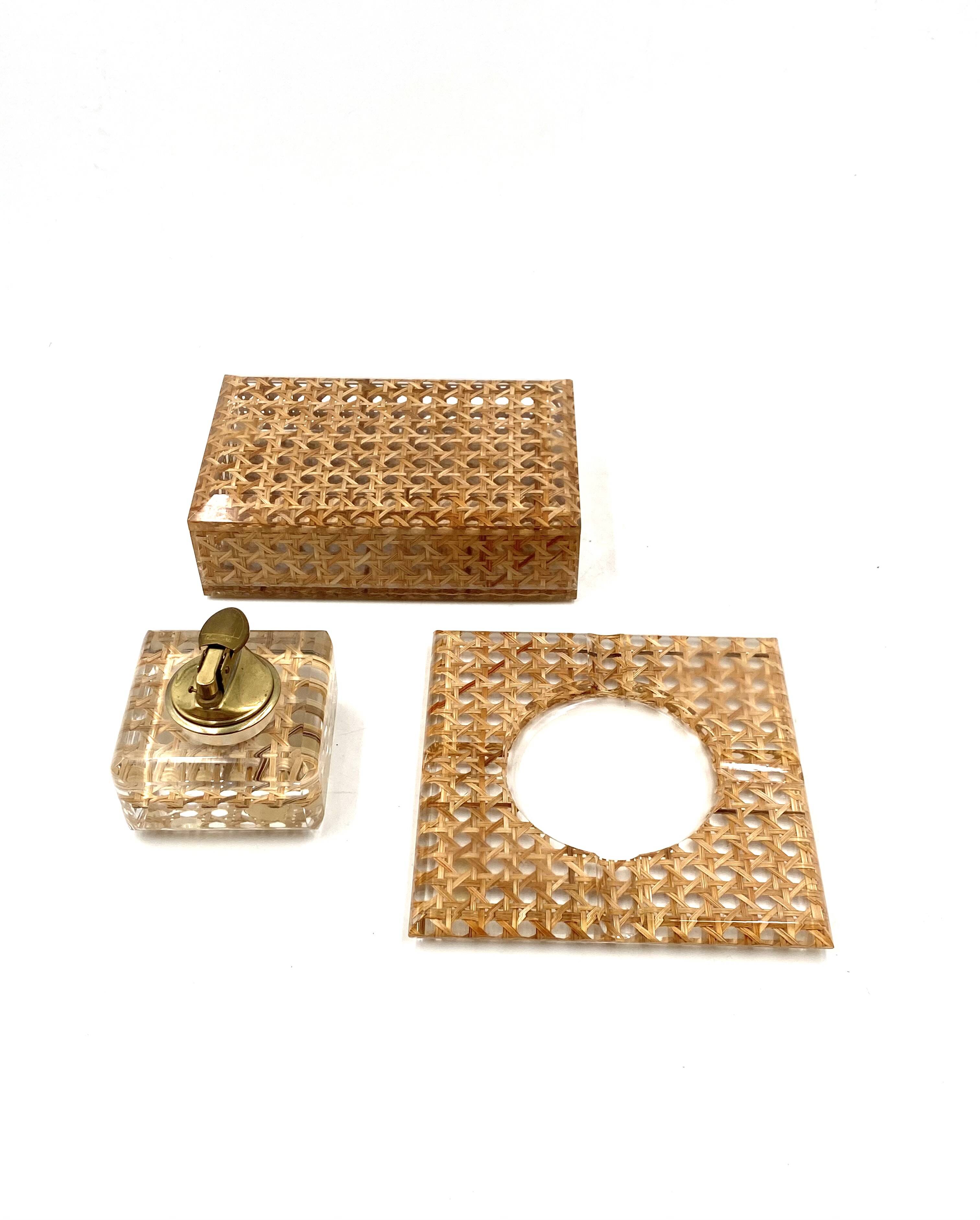 Hollywood regency smoking set, lucite and Vienna stray, Italy 1970