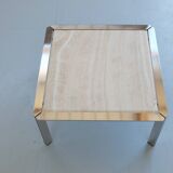 Chrome and travertine coffee table, Artelano France, 1980s.
