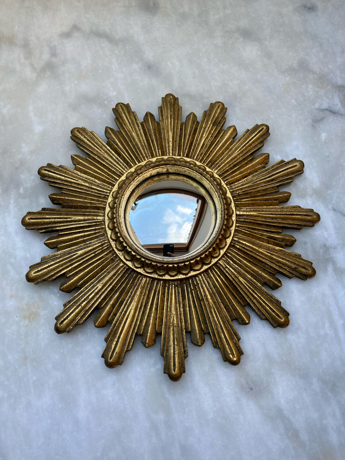 Vintage 60s Gold Convex Witch Sunburst Mirror