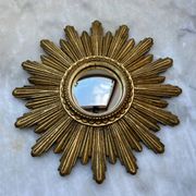Miroir soleil sorcière convexe vintage doré 60s