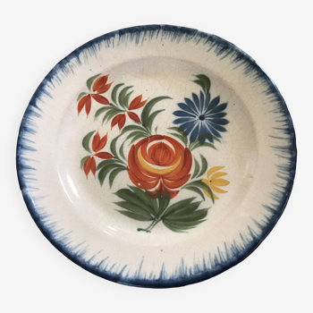 Old plate in auvillar earthenware, floral painting decoration, 19th century