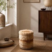 Cylindrical storage pouffe in faux fur 1970