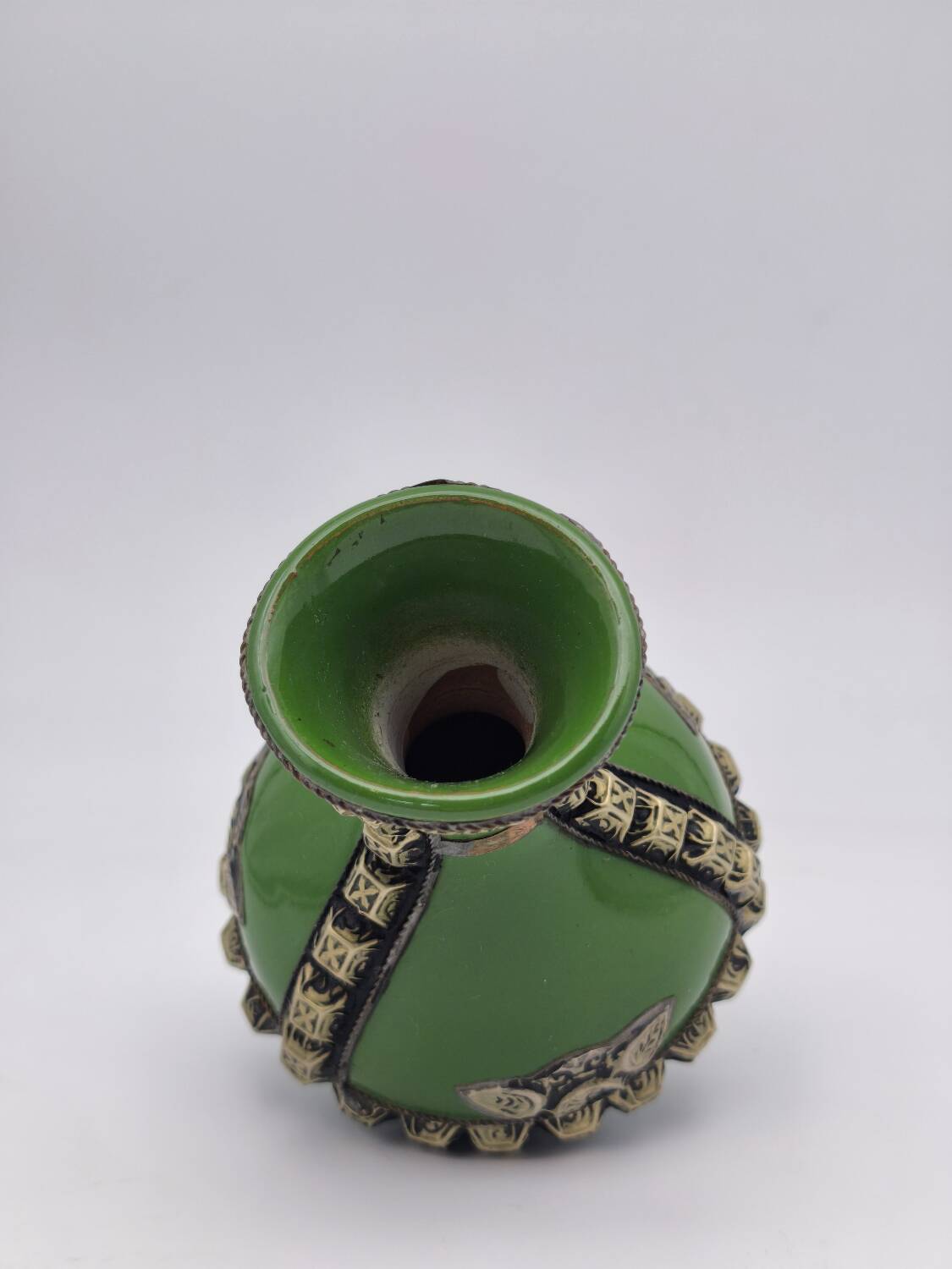 Antique green glazed ceramic vase with relief decoration – Europe