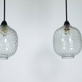Pair of Mid-Century pendant lamps in smoked Murano glass, Italy, 1950s